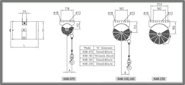 KAB-ZG气动平衡器结构尺寸图