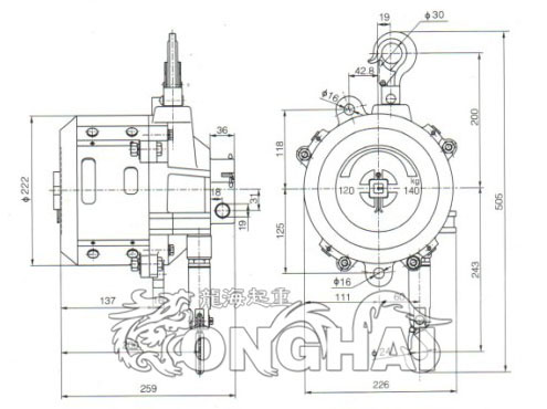 SW120-140弹簧平衡器结构尺寸图
