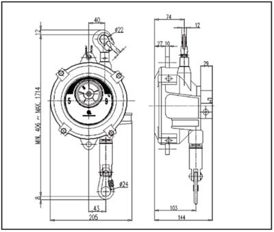 SW4.5-9自锁弹簧平衡器尺寸图